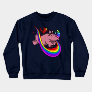 Rhino Unicorn And Funny Parrot Fantasy Rainbow Cartoon Crewneck Sweatshirt